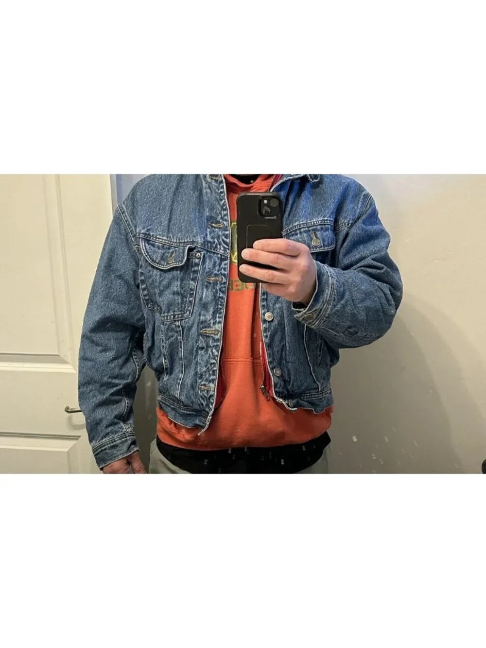 GAP Denim Jean Jacket Vintage 90s Red Hoodie Trucker Western Blue “Read”